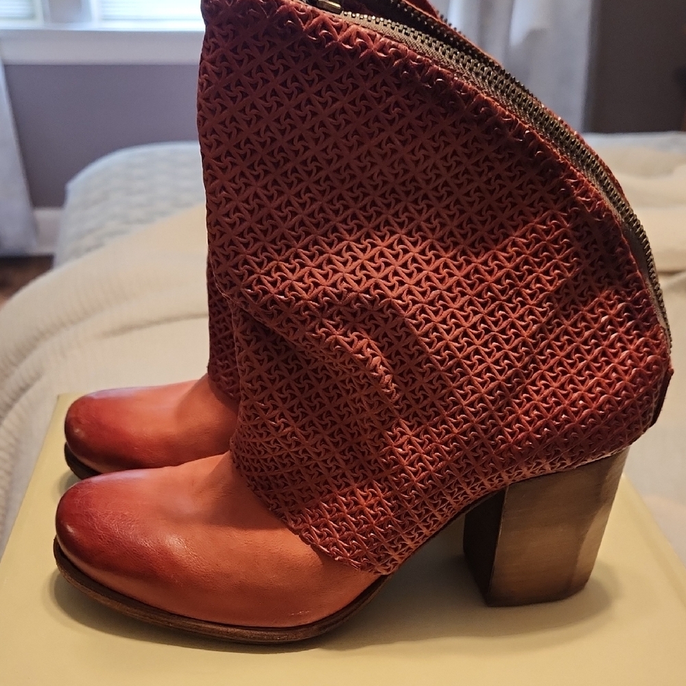 A.S.98 Red Heeled Boots with Textured Leather